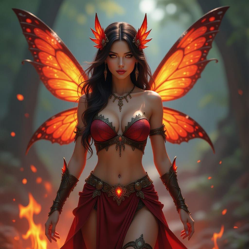 Intricately Detailed Fire Fairy in Fantasy Concept Art