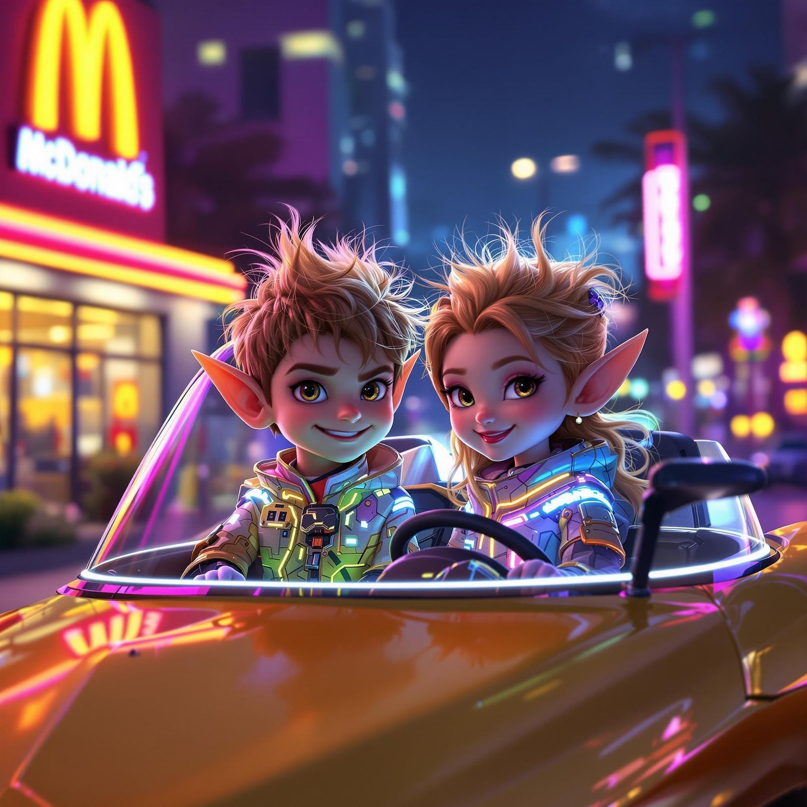 Miniature Elves Ride Cybertruck to McDonald's Drive-Thru