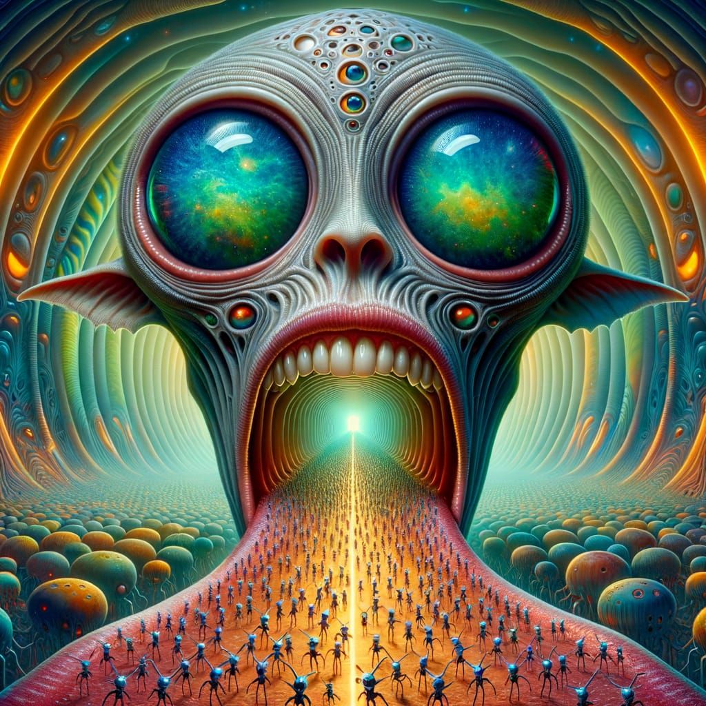 Ethereal Alien Head Dominates Vibrant, Psychedelic Landscape