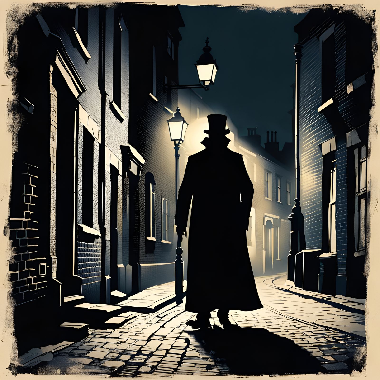 Chilling Shadow Figure in London Street, Matte Painting