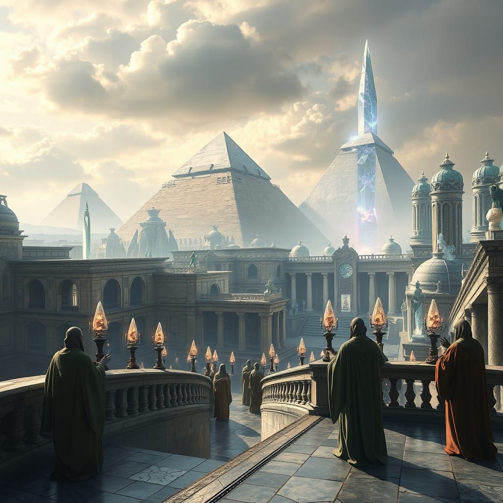 Futuristic Ancient Cityscape with Crystal Sanctuaries