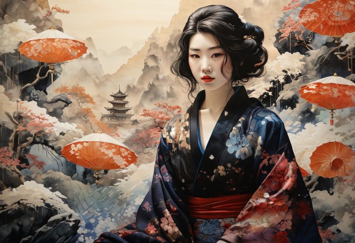 Geisha in Batik Silk with Crystal Outcroppings