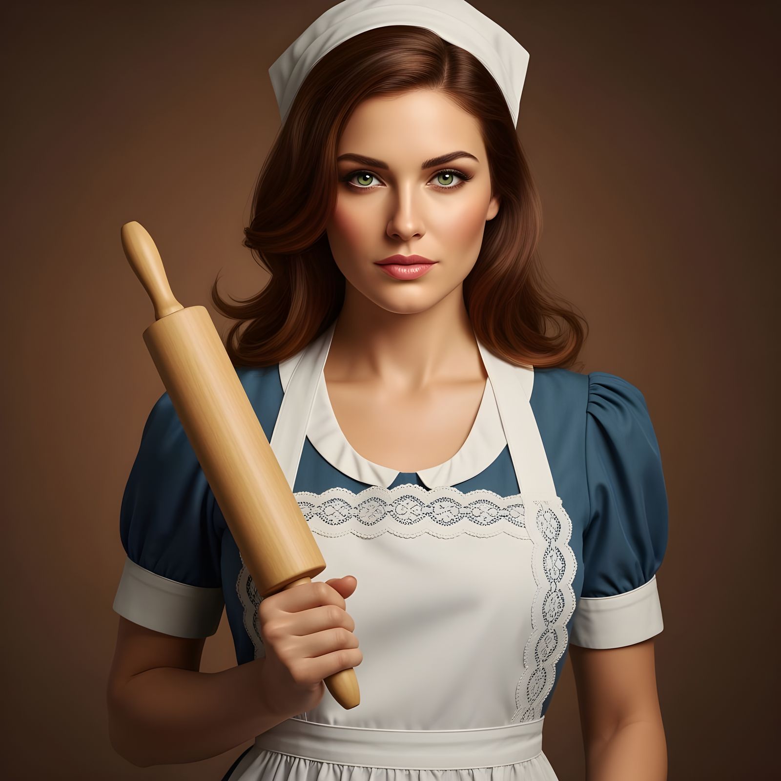 Vintage Housewife with Rolling Pin in Photorealistic Style