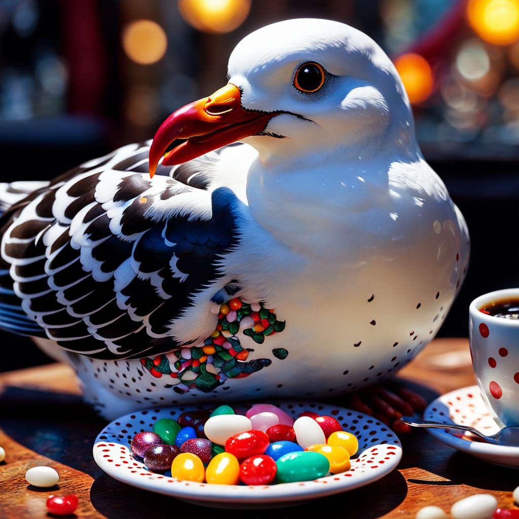 Polka Dot Seagull on Betty Boop: Hyperrealistic Close-Up
