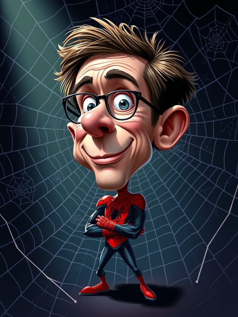 Photorealistic Caricature of Tom Holland as Spider-Man