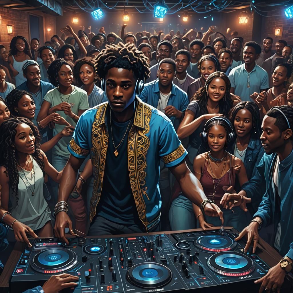 Lively Basement Party with DJ in Detailed Matte Painting