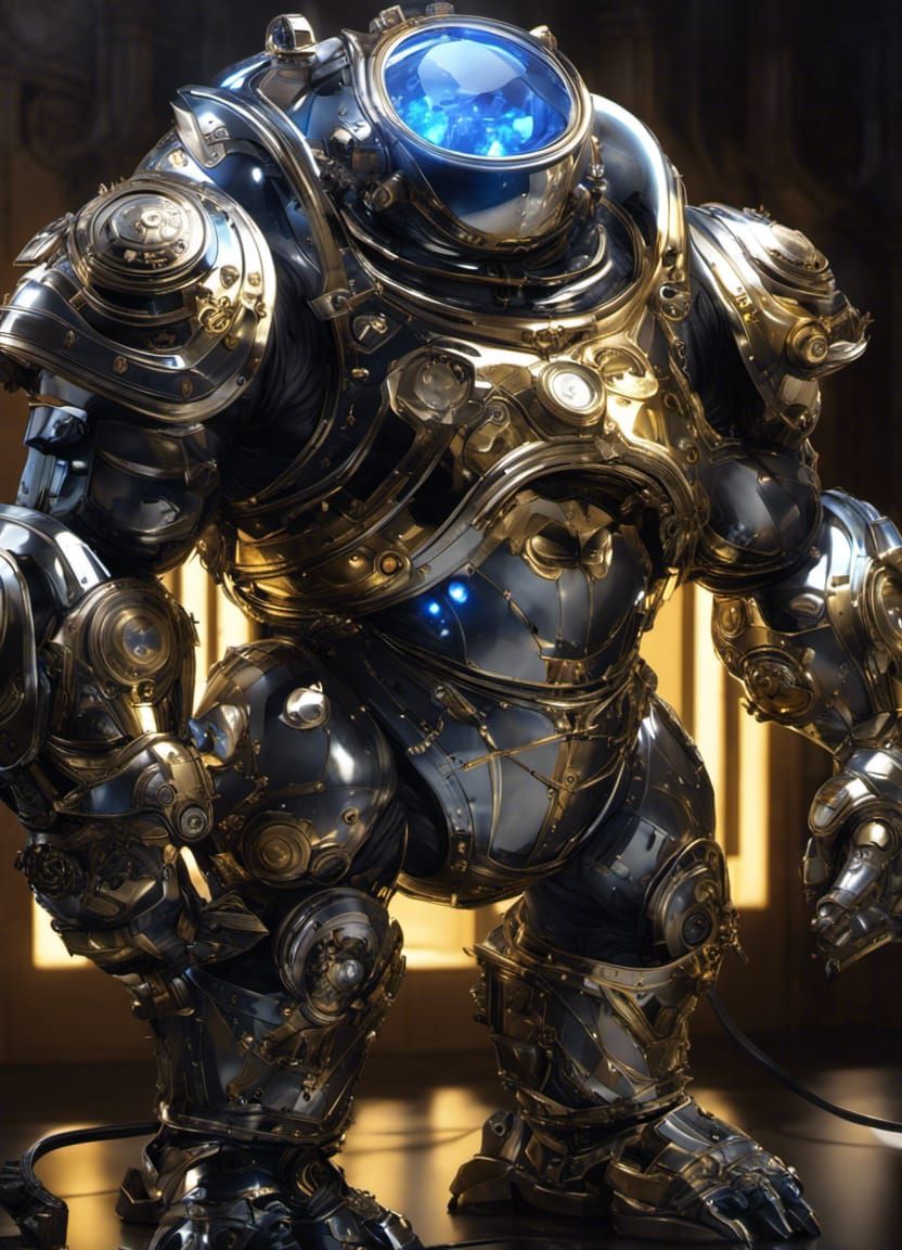 Armored Steampunk Android Gorilla with Sapphire Inlays