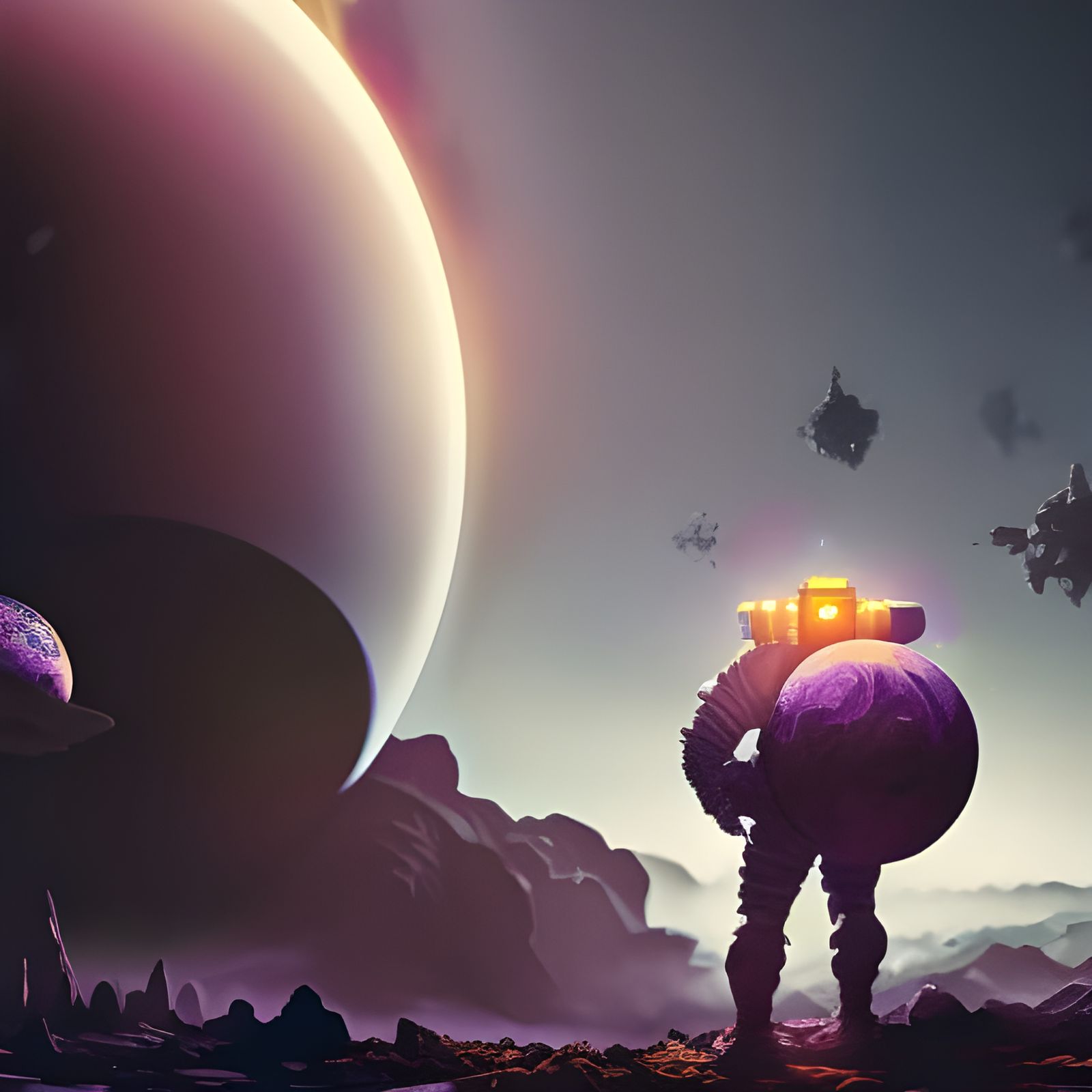 Dystopian Sci-Fi Moon and Planets in Digital Art