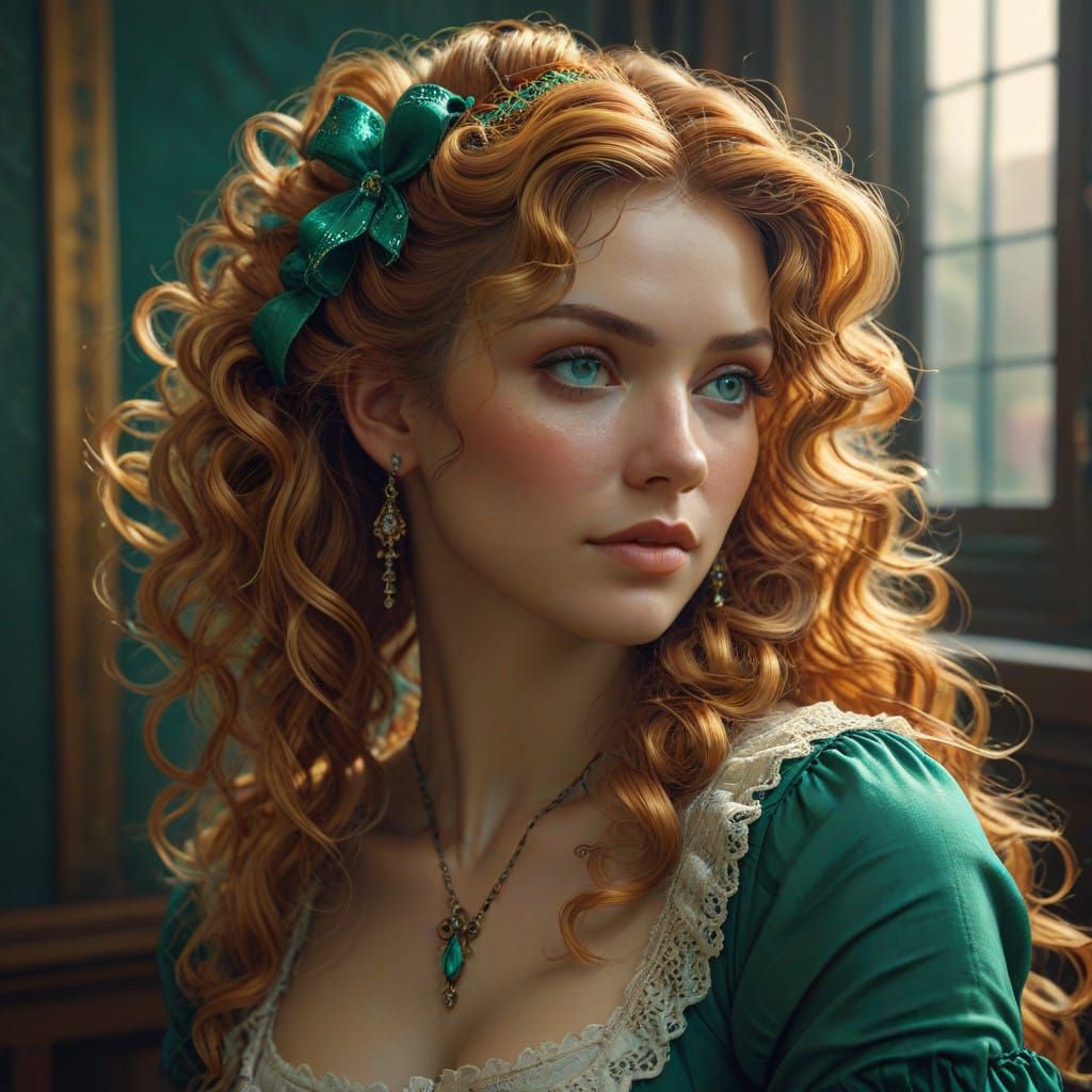 Elegant Countess in Emerald Green Gown