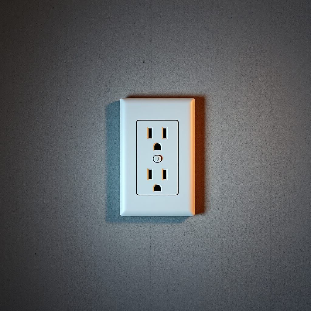 Glowing Electrical Outlet on Concrete Wall