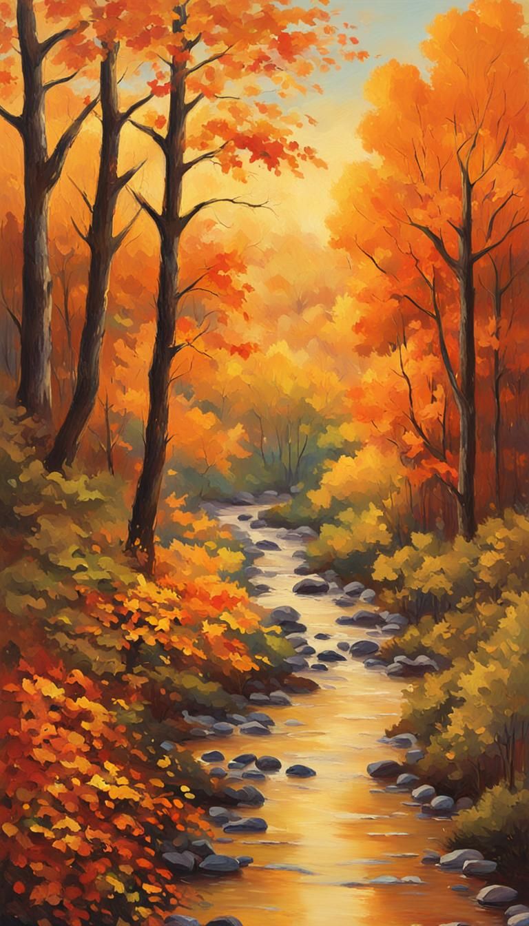 Autumn Valley Stream at Dusk: Impressionist Landscape