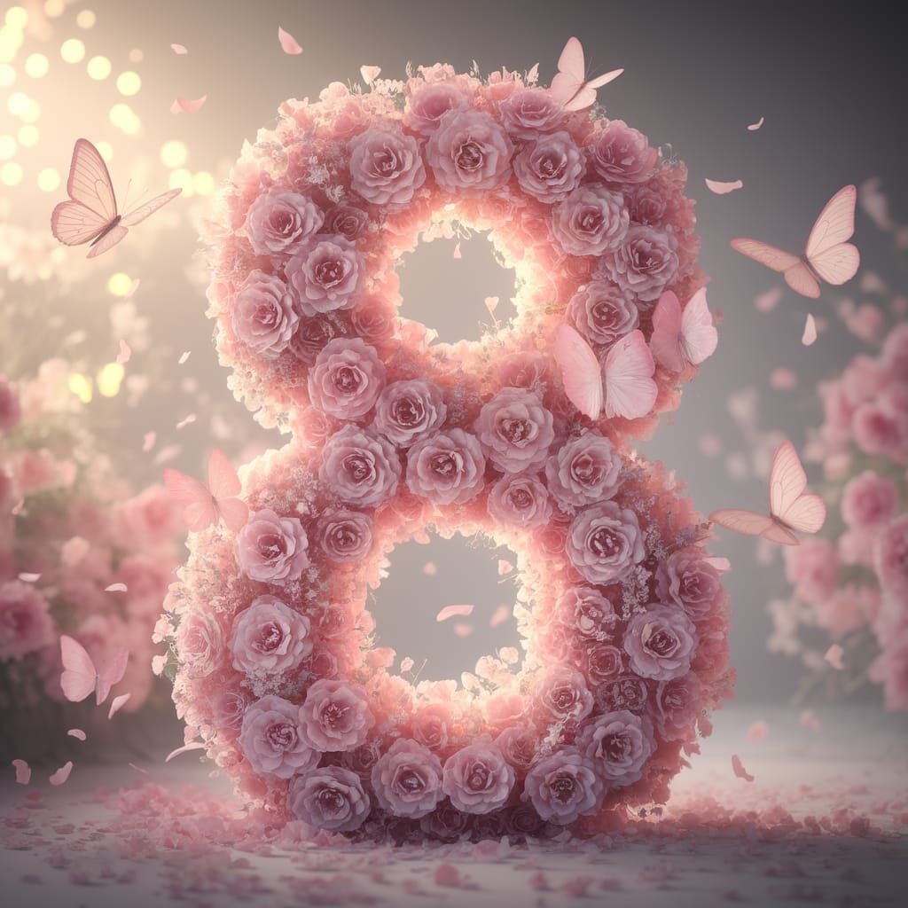 Ethereal Pink Rose Composition with Butterflies and Soft Foc...