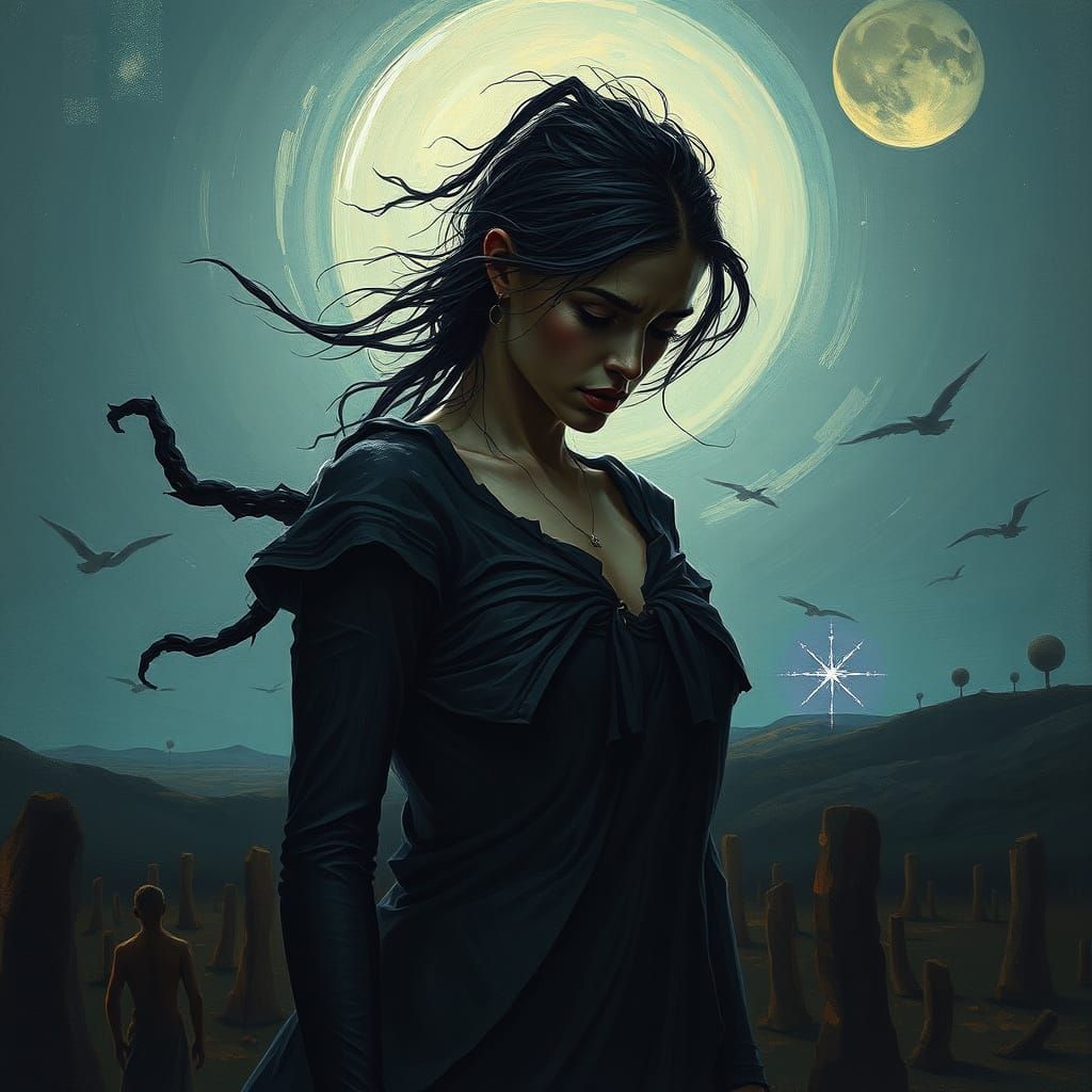 Tormented Soul Emerges from Inner Turmoil in Moonlit Landsca...