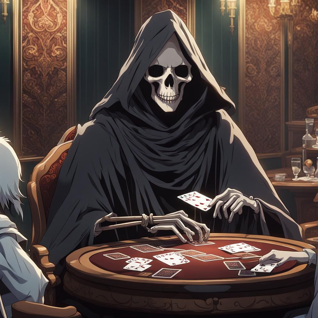 Grim Reaper Playing Cards in Anime Style