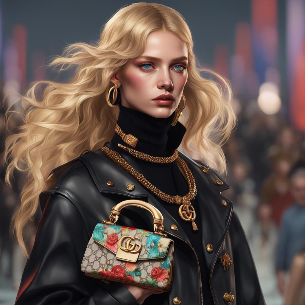 Blonde Model on Runway in Hyperdetailed Portrait