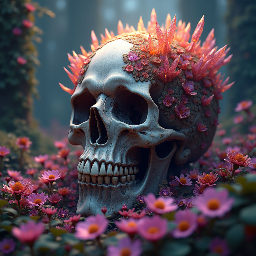 Crystalline Skull with Exotic Flowers: Concept Art