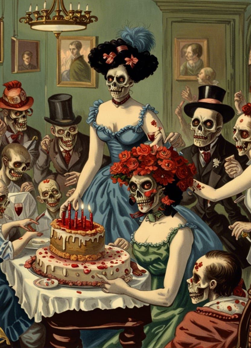 Zombiepunk Birthday in Chromolithography Style
