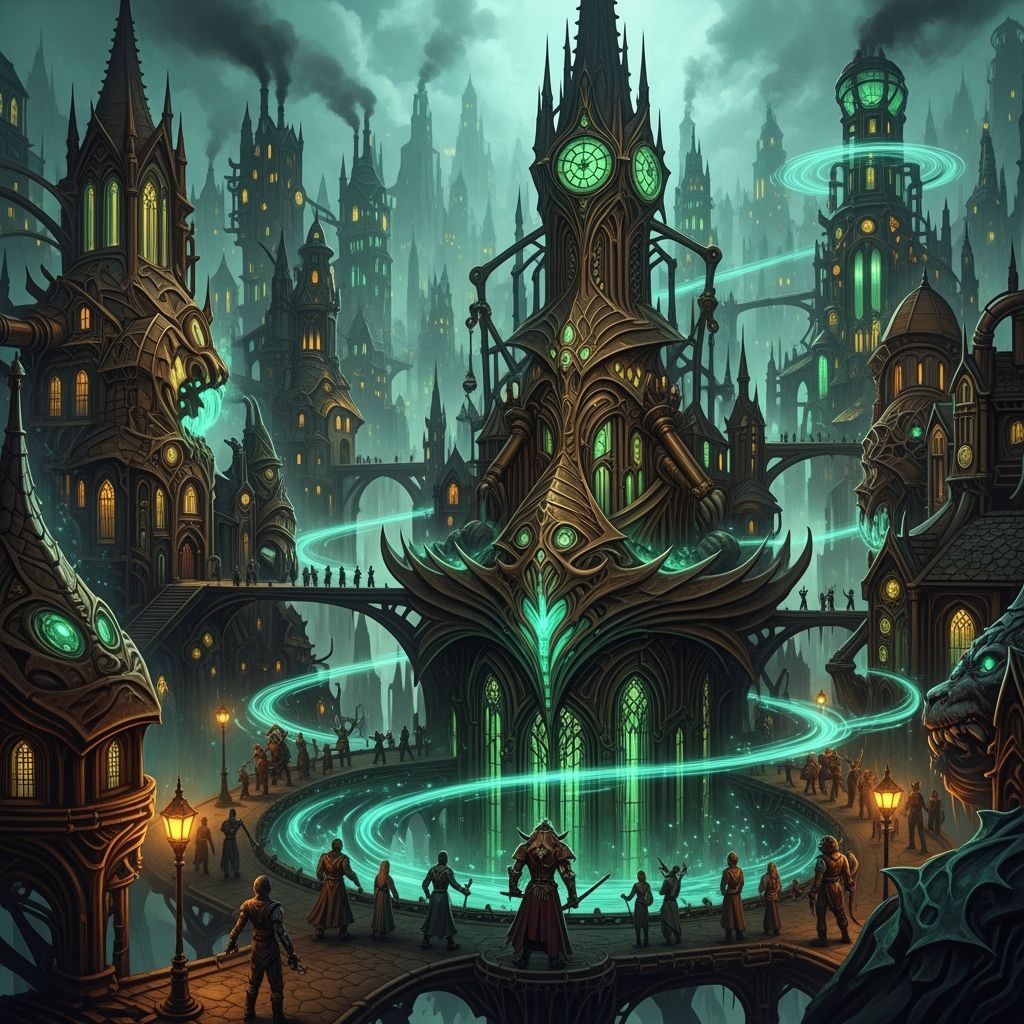 Aether-Punk Gothic Metropolis with Clockwork Mechanisms