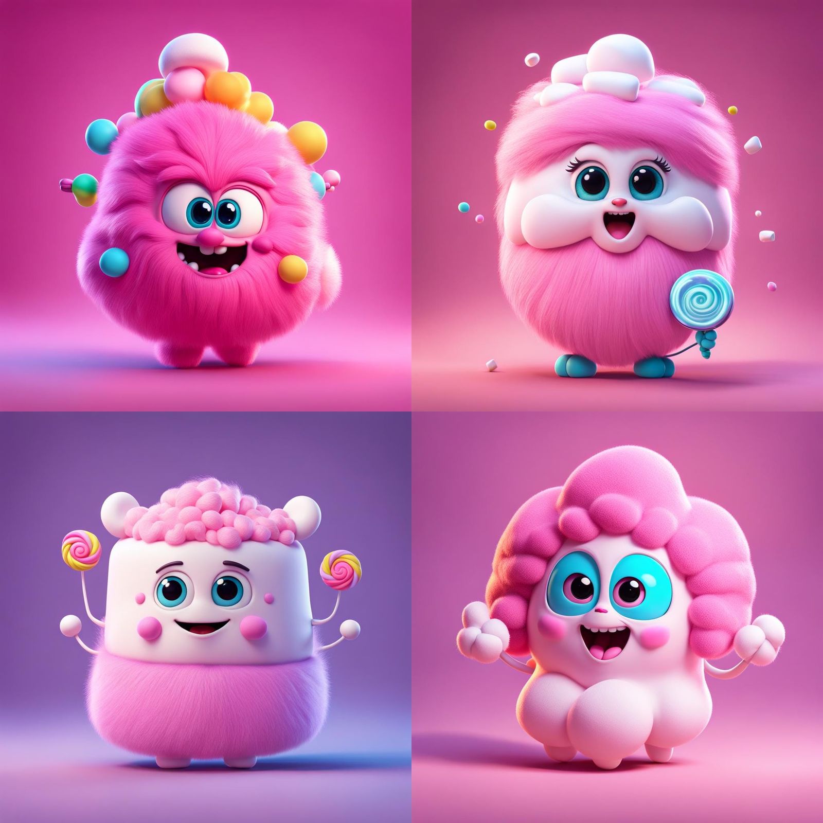 Cute Marshmallow Candy Floss Hair Monster in 3D