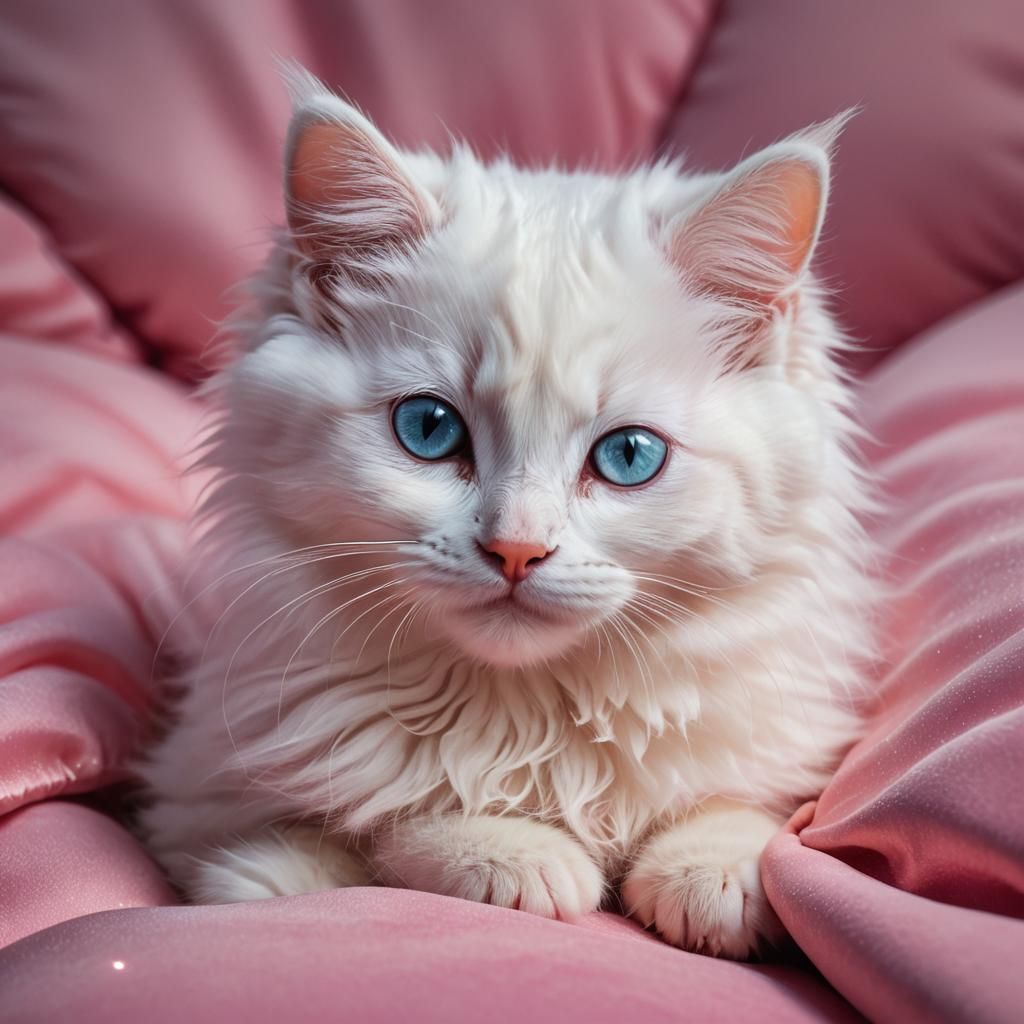 Cute Bioluminescent Kitten on Pink Cushion
