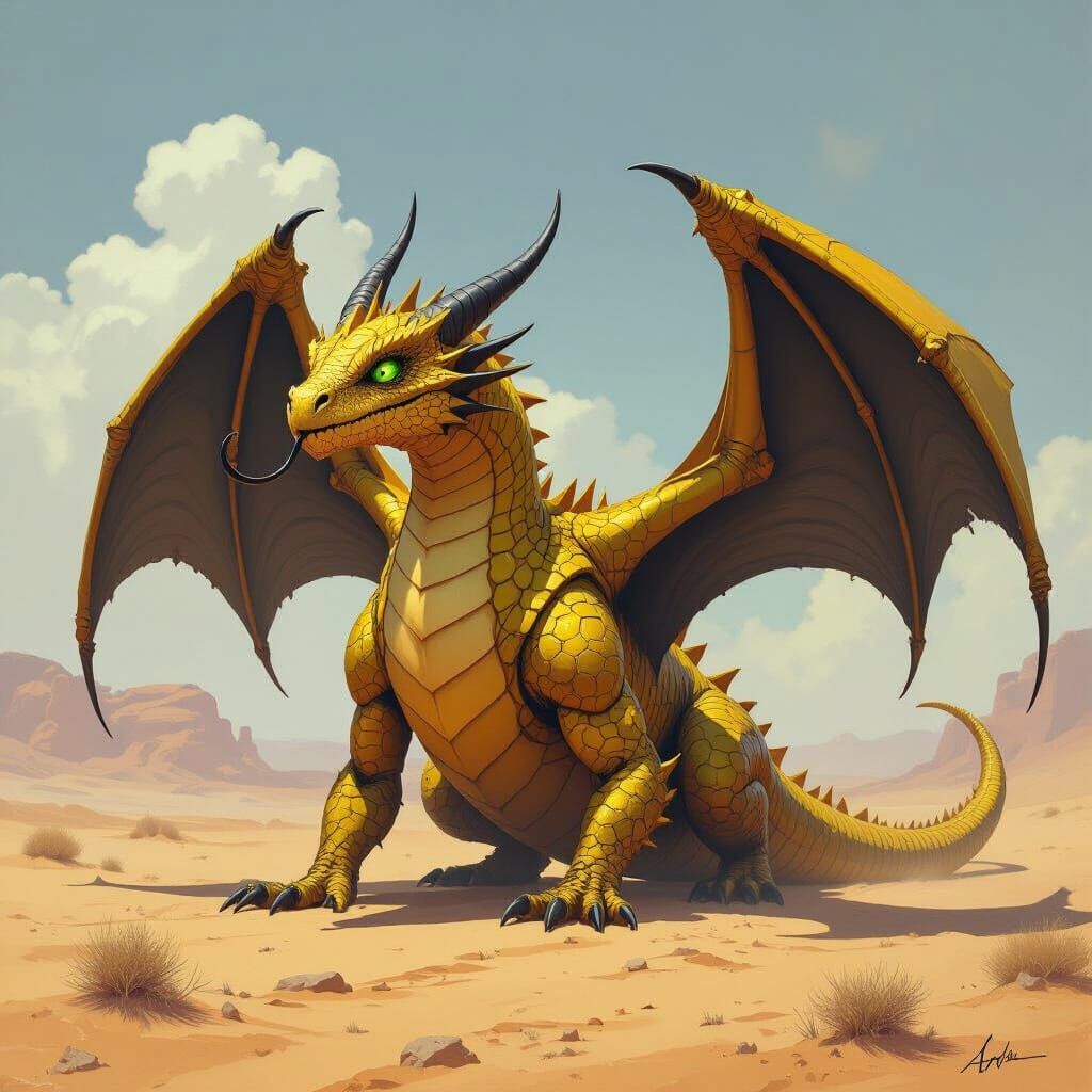 Golden Sand Dragon in Desert Landscape
