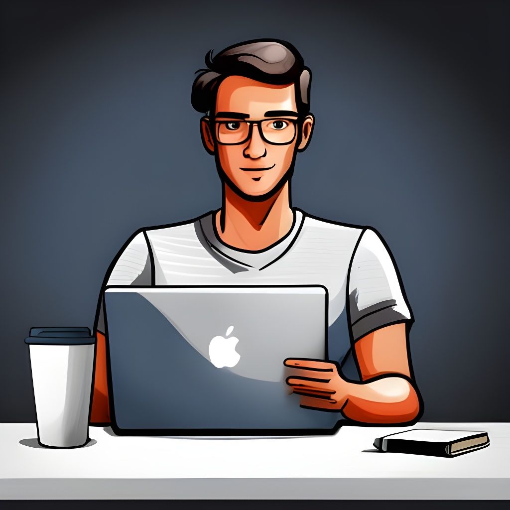 Young Man with Laptop: 2D Sketch Illustration