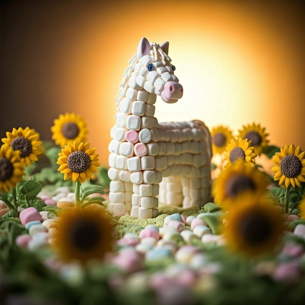 Marshmallow Horse in a Pastel Landscape