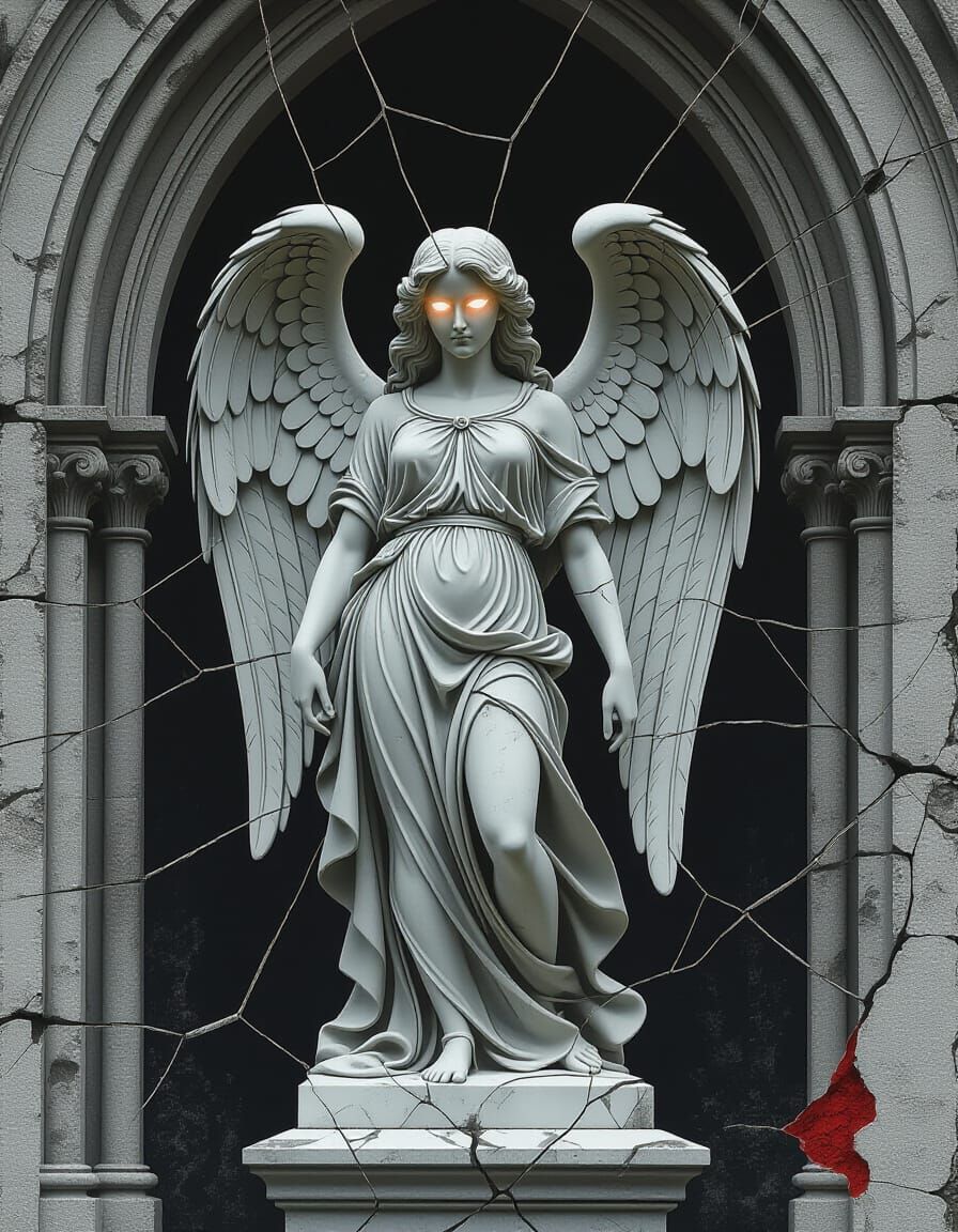 Shattered Angel Statue in Gothic Grayscale