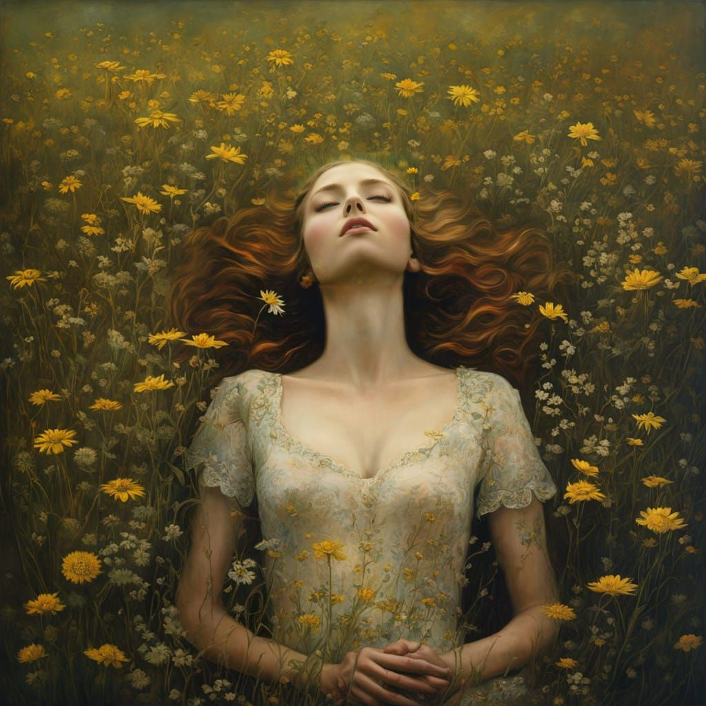 Vorticism-Inspired Portrait of a Woman in a Wildflower Meado...