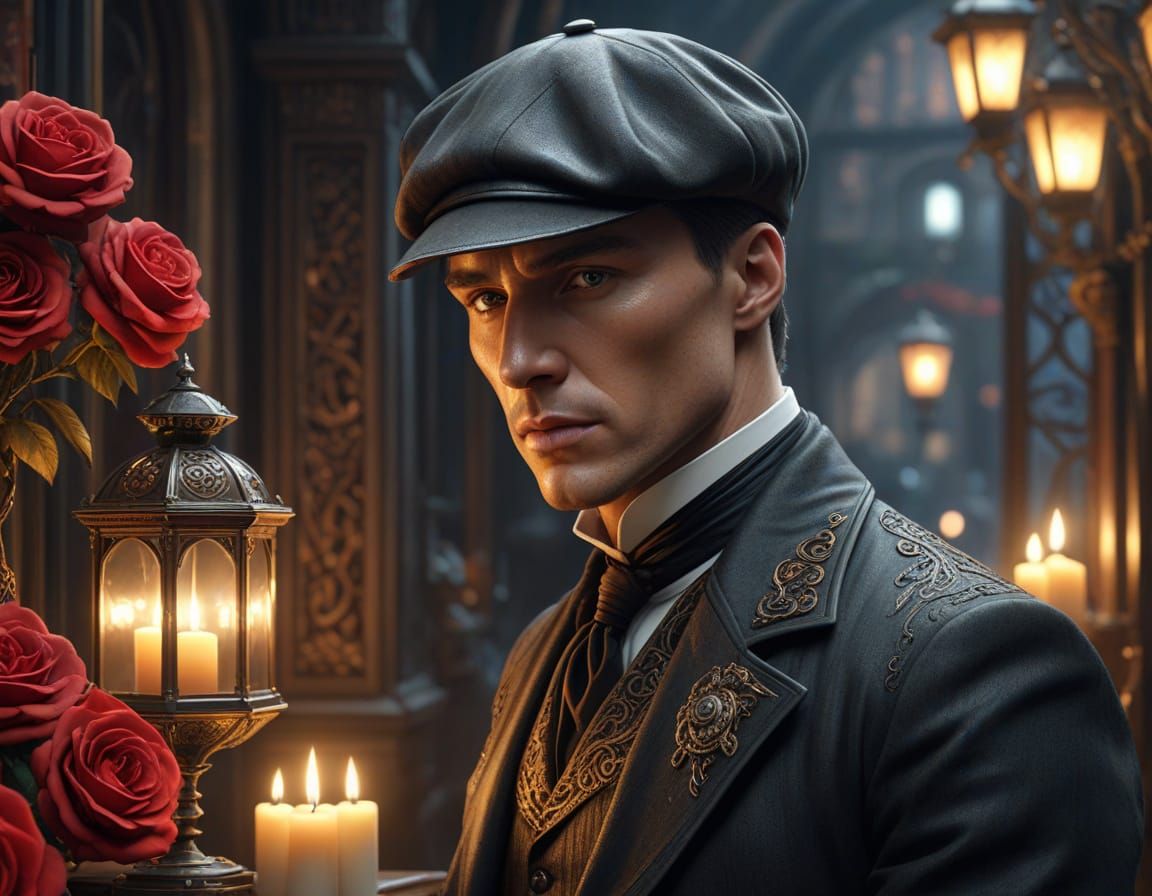 Stunning Steampunk Tommy Shelby Portrait in Intricate Filigr...