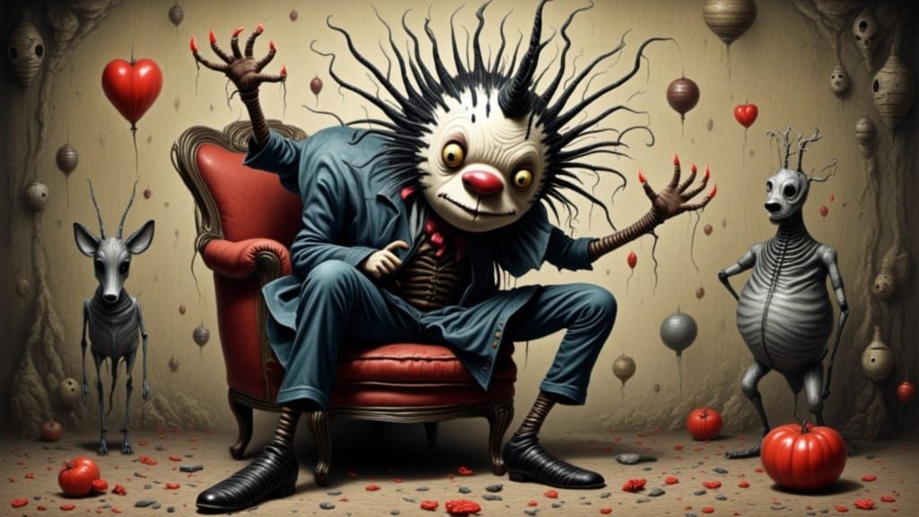 Old Mime Makes Horror Face on Three-Legged Chair