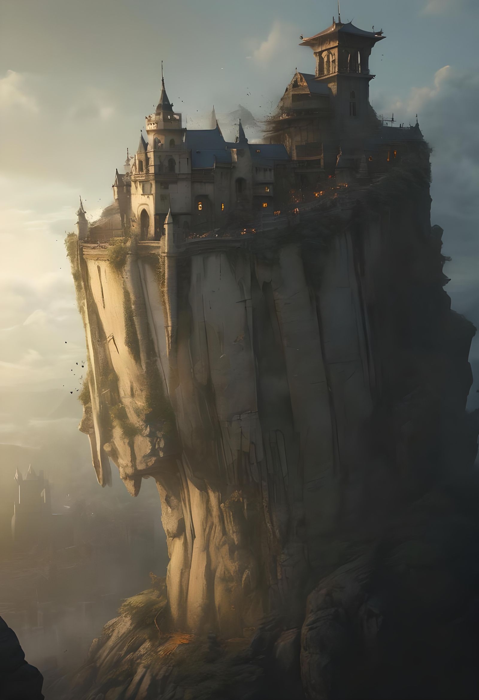 Fantasy Tower Above Medieval City, Digital Art