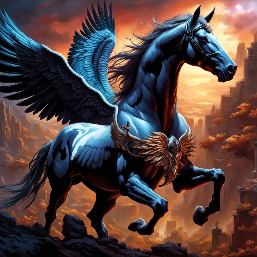 Majestic Pegasus: Intricately Detailed Digital Illustration