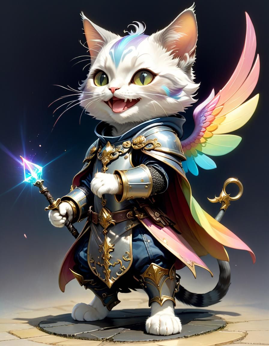 Chibi Cat Knight Wizard in Anime Rococo Style