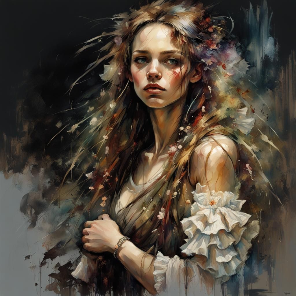 Portrait of Woman Tying Skirt, Hyper-Realistic Detail