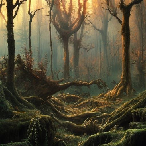 Psychedelic Skull Tree Forest, Dark Fantasy Art