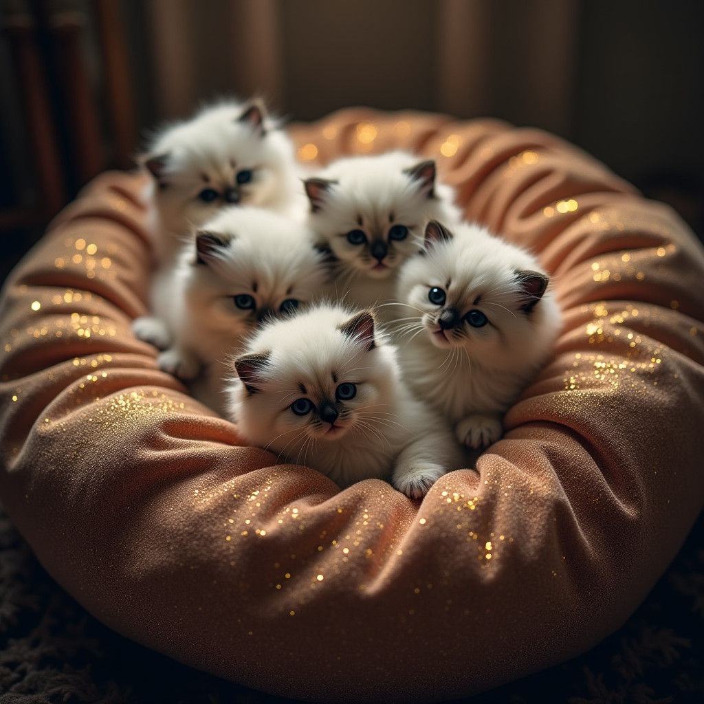 Ragdoll Kittens in Glitter Beanbag, Hyperrealistic Detail