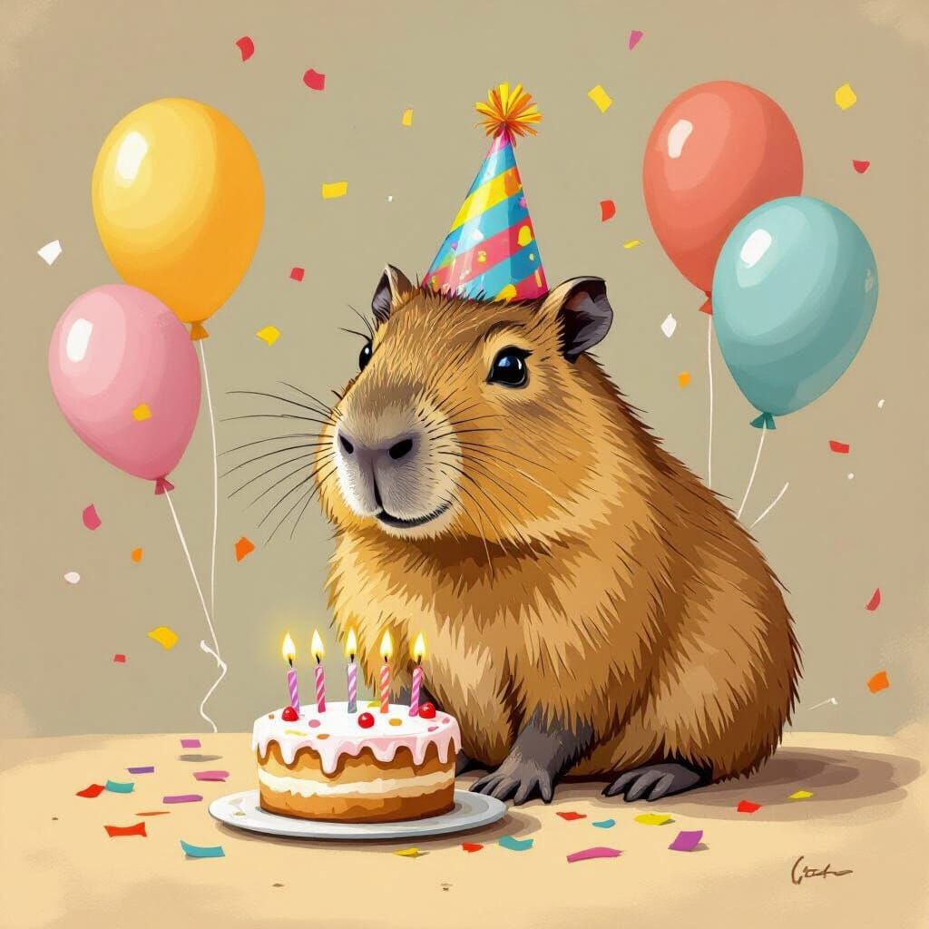 Capybara Birthday Celebration in Whimsical Style