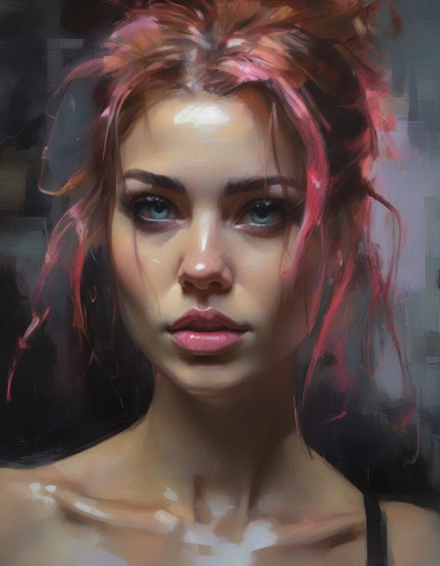 Gritty Noir Punk Girl in Retro Futuristic Dystopian Science...