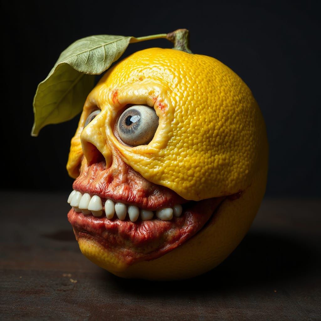Surreal Lemon Halloween Prop in Trompe L'oeil Style