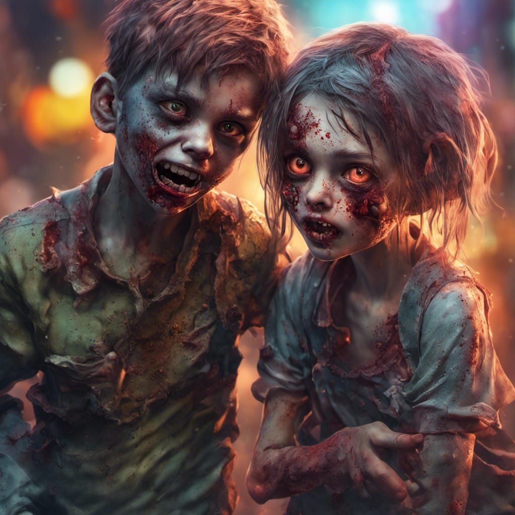 scary zombie girl and boy