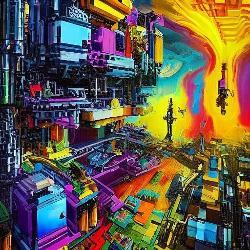 Surreal Cybernetic Lego Dreamscape in Oil Painting Style
