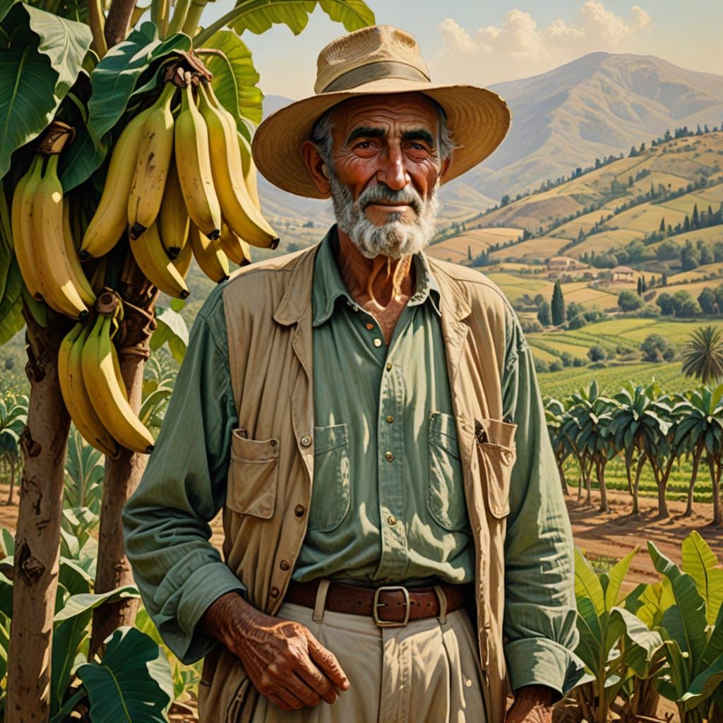 Lebanese Farmer Smiles in Lush Banana Orchard
