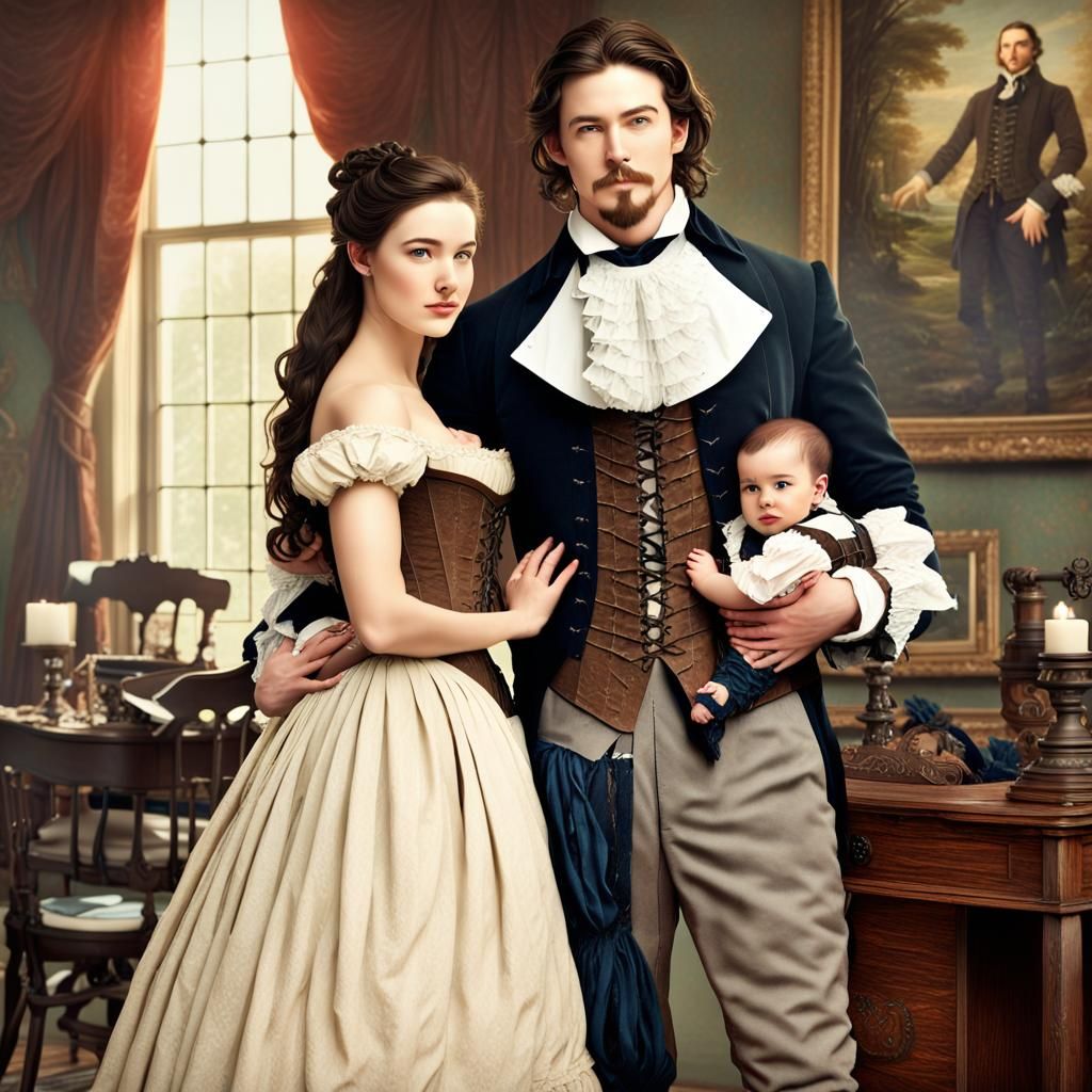Revolutionary War Couple with Baby: Detailed Matte Painting