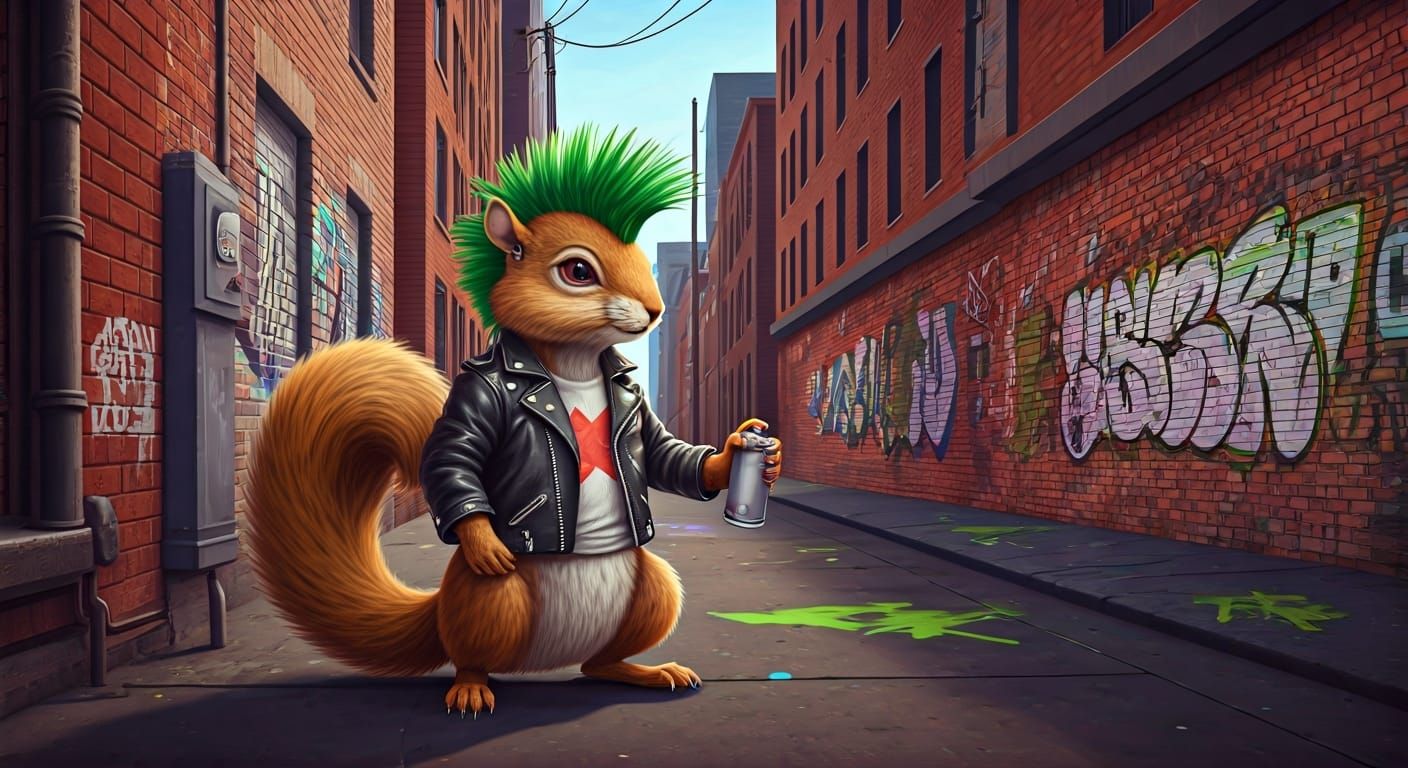 Punk Squirrel Graffiti Artist in Brooklyn