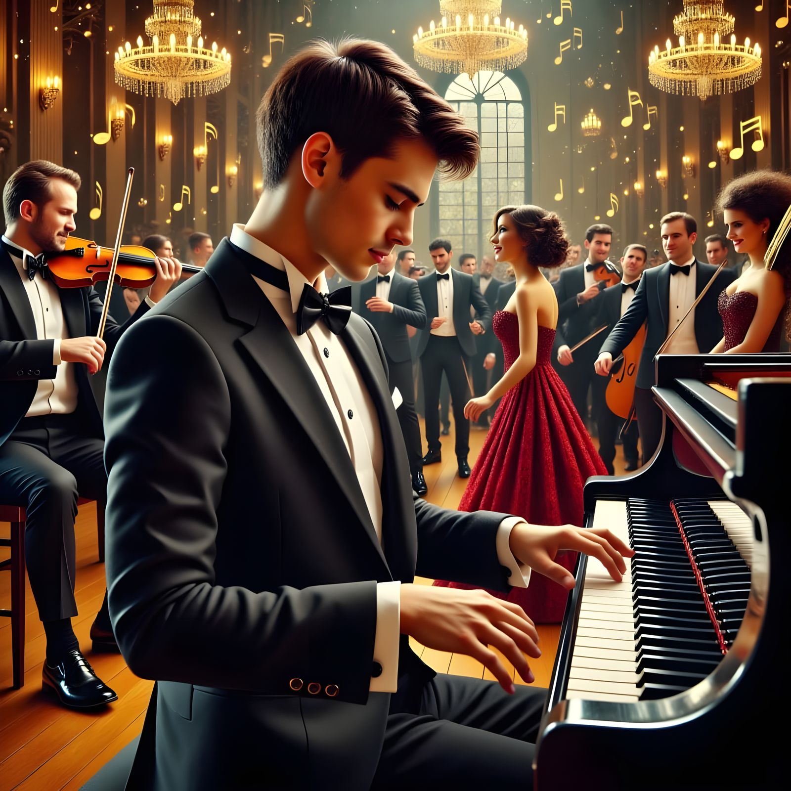 Elegant Young Pianist Performs on Steinway Piano