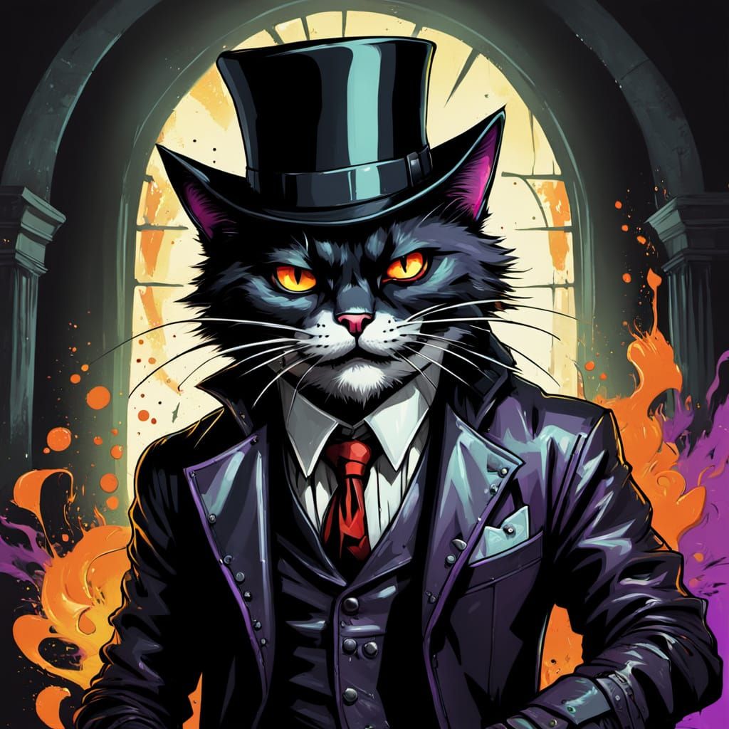 Vampire Cat Shreds Guitar in Neon-Lit Cathedral