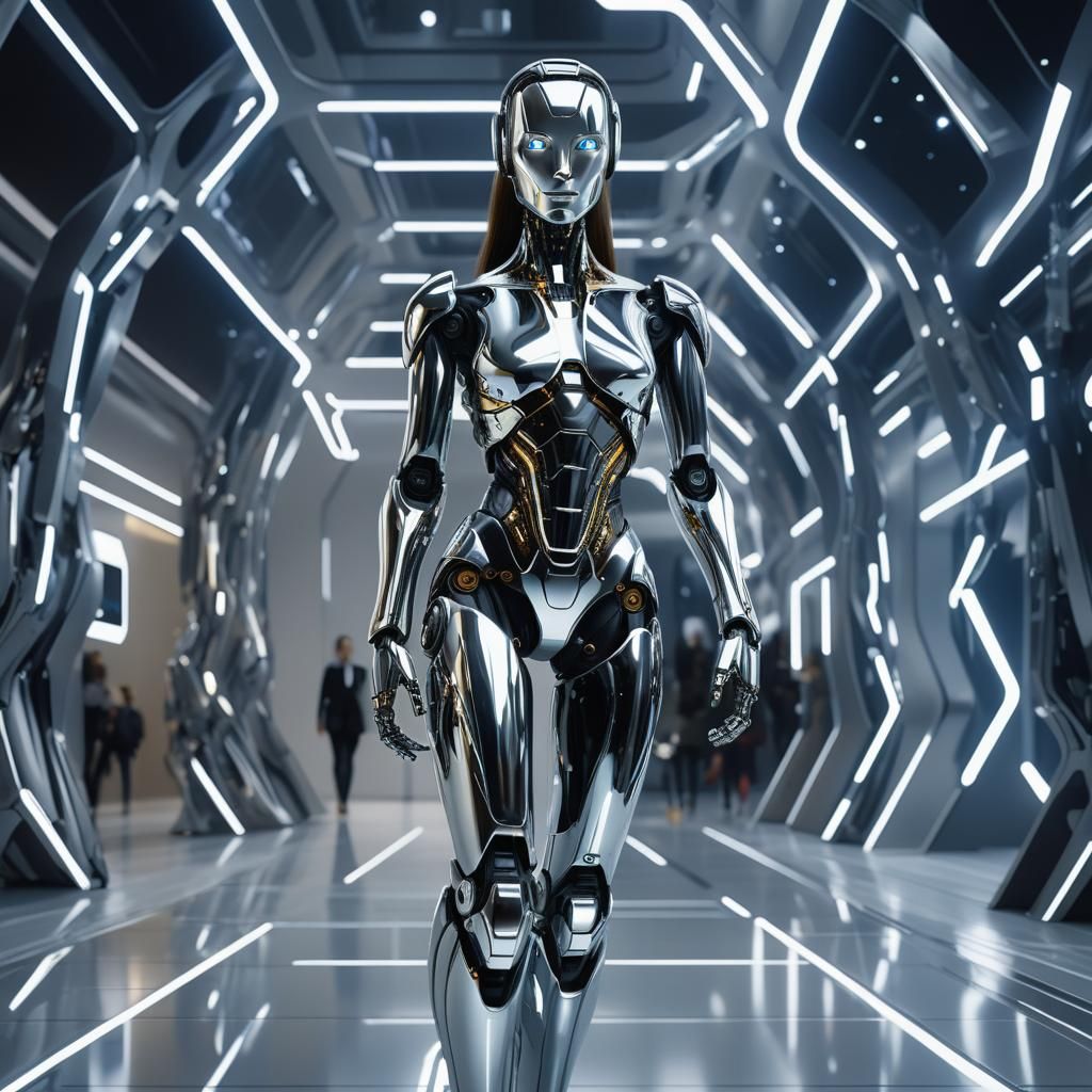 Futuristic Robot in Cybernetic Environment as Dark Fantasy A...