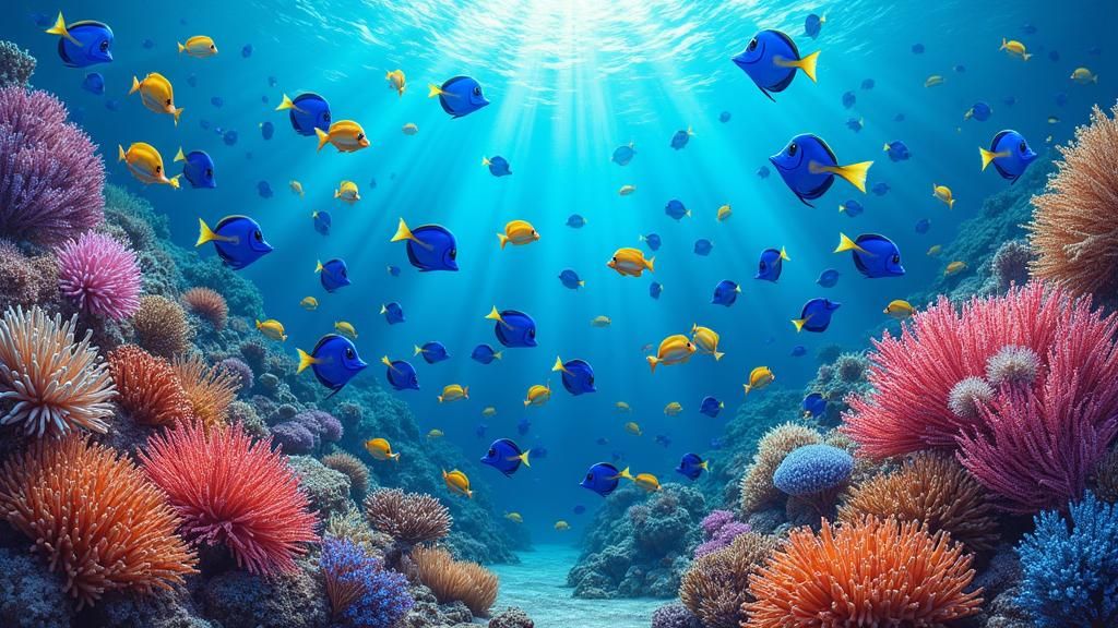 Lively Coral Reef with Exotic Fish in Impressionistic Style