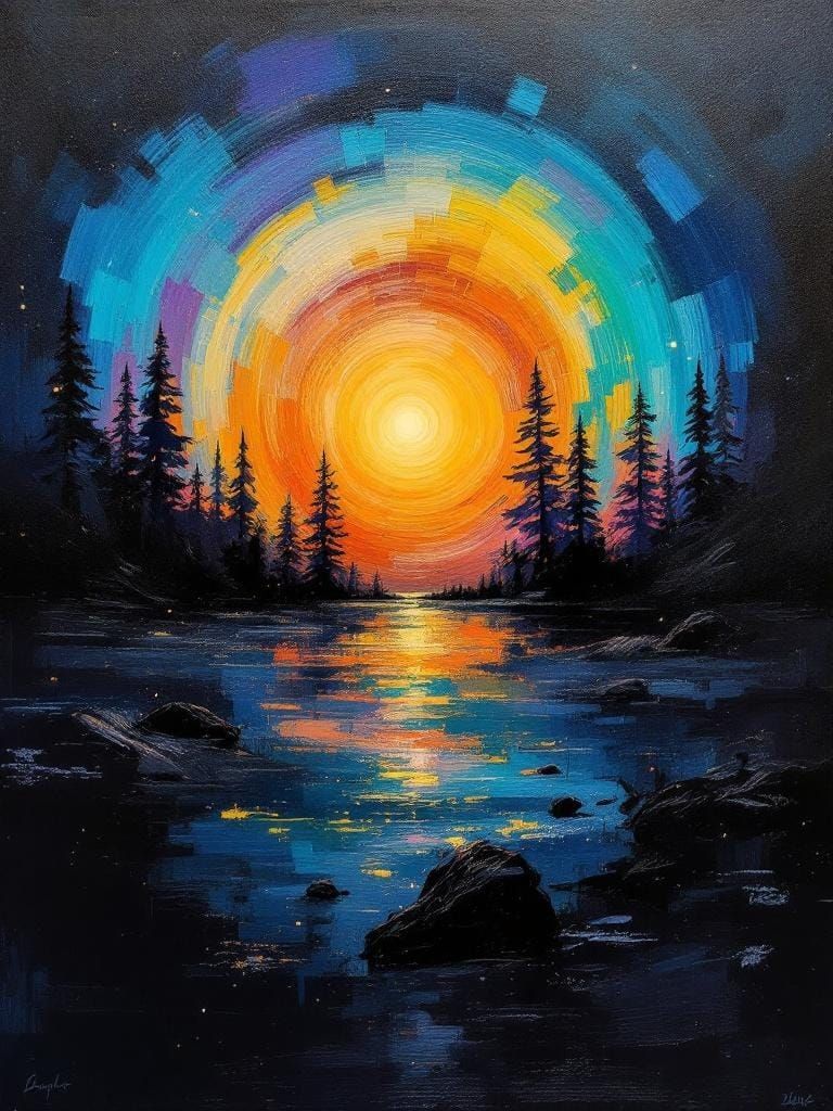 Realistic Painting of Aurora Borealis at Sunrise